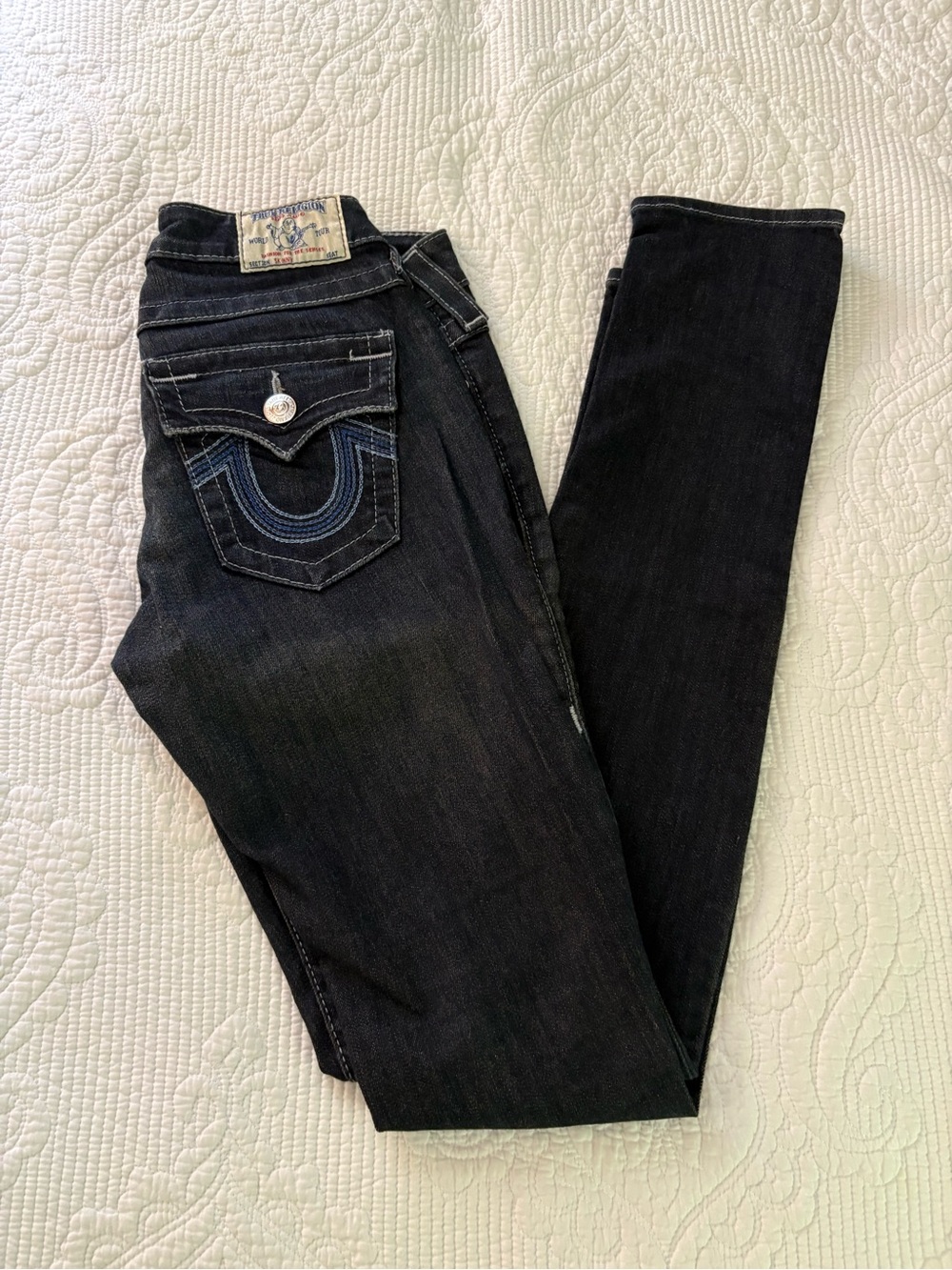Vintage True Religion Style Dark Wash Women's Jeans - Classic Slim Fit